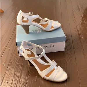 White sandals with 3 inch heels